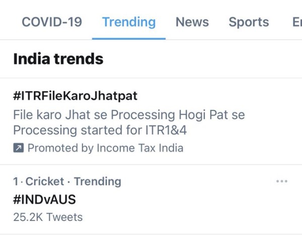 Income Tax Dept does paid promotion of #ITRFileKaroJhatpat on Twitter