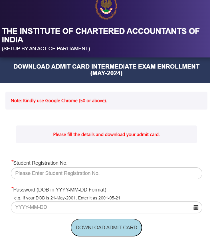Download Admit Card for CA Intermediate May 2024 Exams