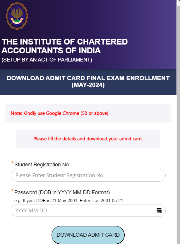 Download Admit Card for CA Final May 2024 Exams
