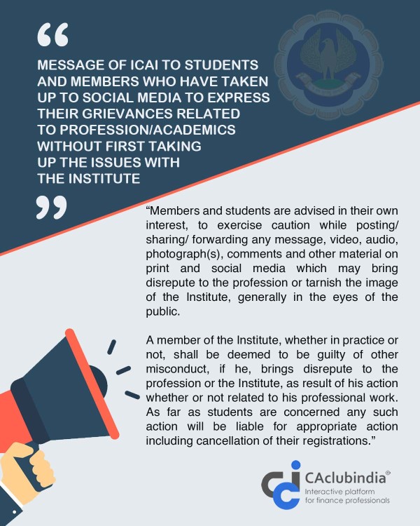 Advisory for Members and Students by ICAI for posting on social media